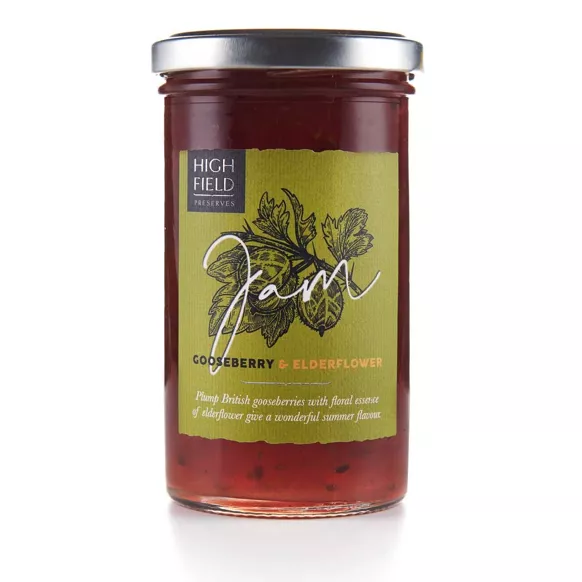 Handgemachte Stachelbeer-Holunderblüten-Marmelade | British Jam | Highfield Preserves | 320g