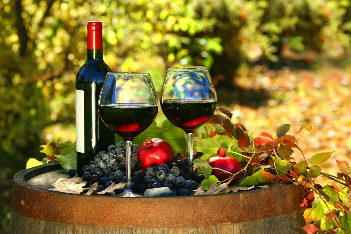 rotwein_glaeser_trauben_weinfass