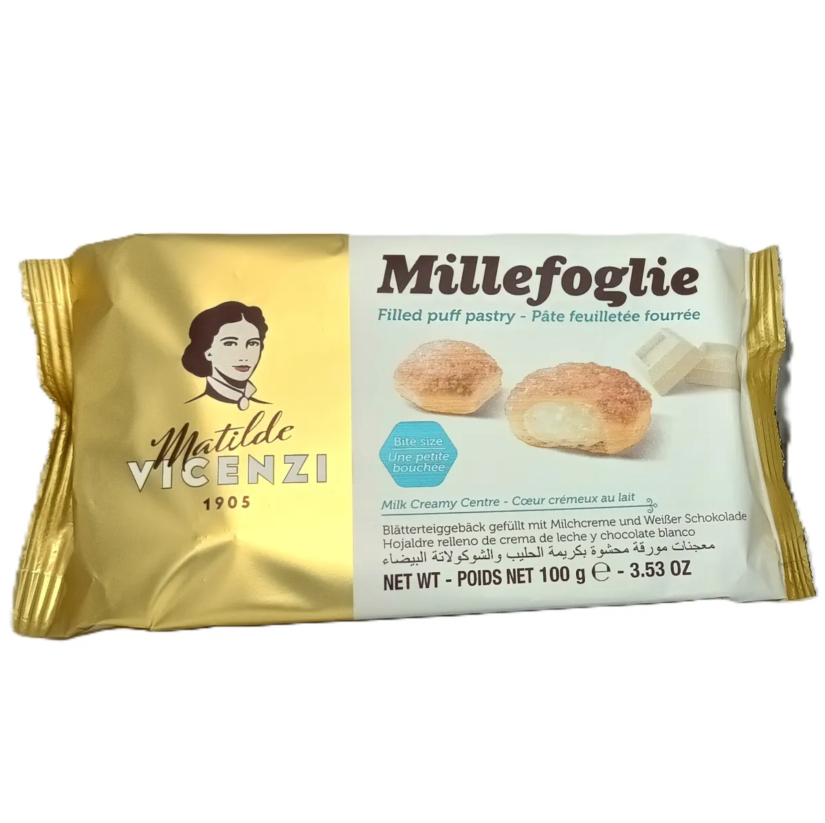 Millefoglie | Blätterteiggebäck mit Michcremefüllung | Matilde Vicenzi | 100 g Millefoglie | Blätterteiggebäck mit Michcremefüllung | Matilde Vicenzi | 100 g