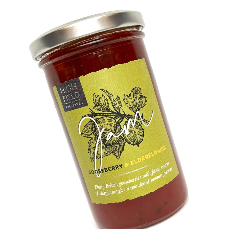 Handgemachte Stachelbeer-Holunderblüten-Marmelade | British Jam | Highfield Preserves | 320g