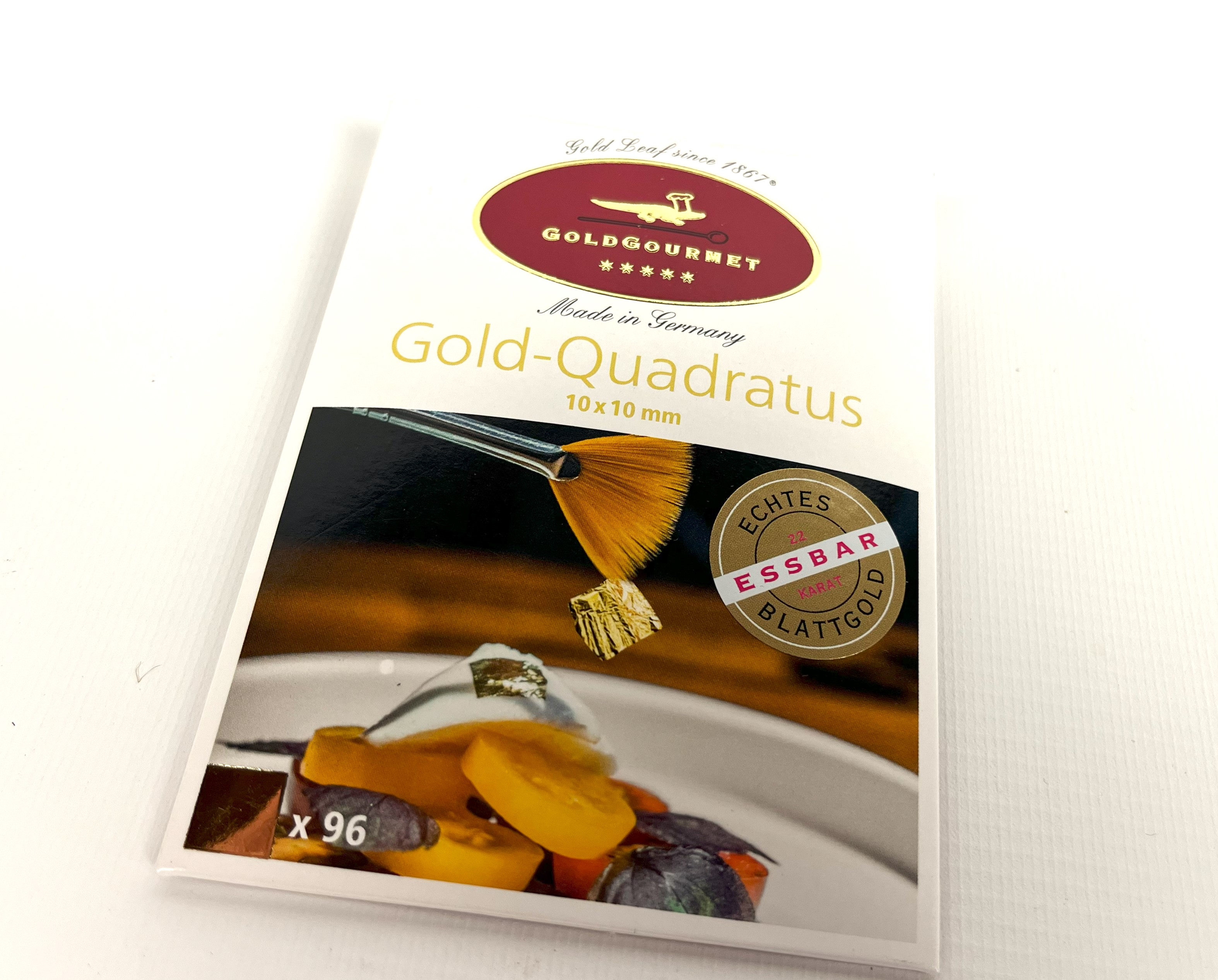 Gold Gourmet Mini Quadrate| Echtes Essbares Blattgold 22 Karat | E 175 | 1x1cm | 96 Stück Gold Gourmet Mini Quadrate| Echtes Essbares Blattgold 22 Karat | E 175 | 1x1cm | 96 Stück